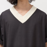 Stripe Knit Collar Shirt